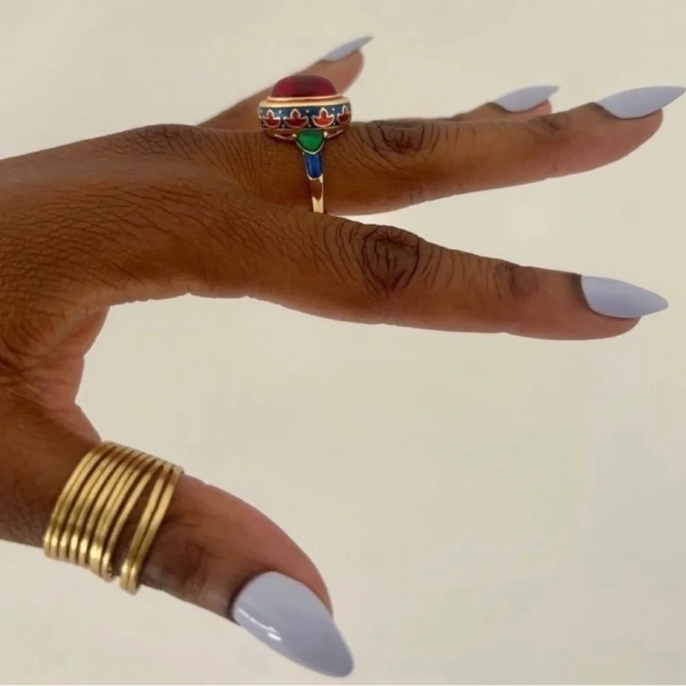 Ethnic Vintage Red Cabochon Enamel  Ring |Artisan Ethnic Luxe - Picture 8 of 9